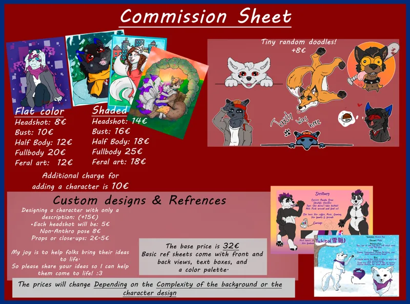 RedMoon's commission price sheet